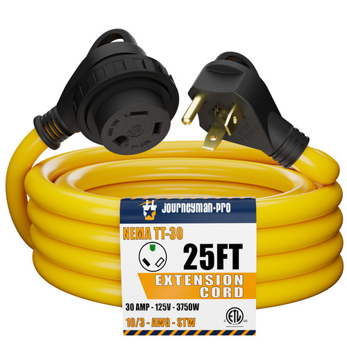 RV Power Cord 25 Foot 30 Amp 125V Cable Twist Lock Connector TT-30P/TT-30R FT
