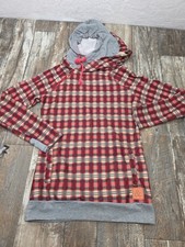 Ampersand Avenue Double Hooded Red Buffalo Plaid Sweatshirt Women s L Trendy