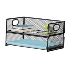  2 Tier Paper Organizer Letter Tray, Mesh File Organizer with 2 Tier Black