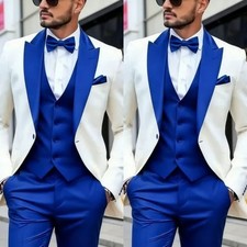 Wedding Groomman Men Suits Patchwork Prom 3Pcs White Formal Jacket Tuxedo Vest