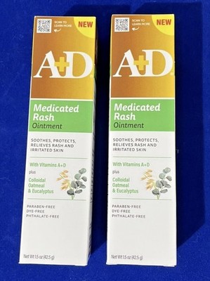 Lot of 2 A+D Medicated Rash Ointment 1.5 oz Each Colloidal Oatmeal Eucalyptus