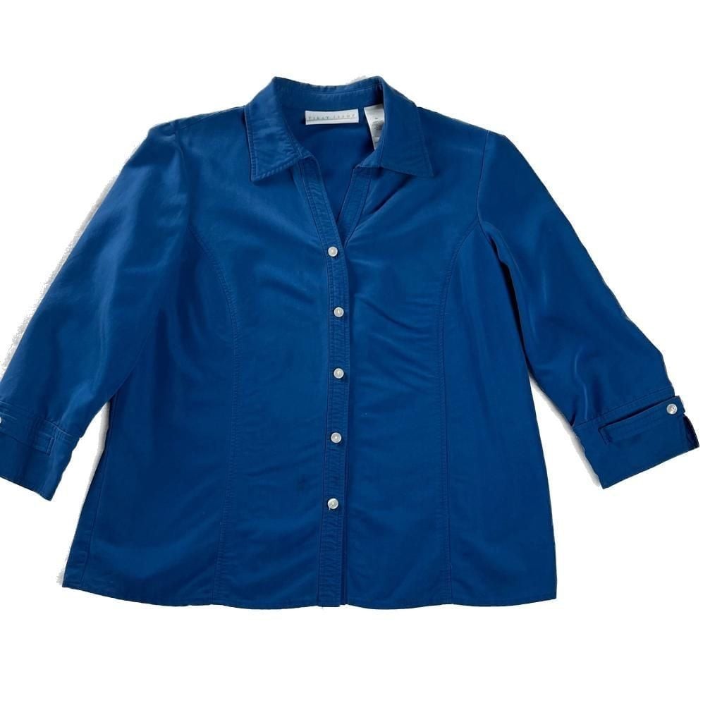 First Issue Blue Button Front Blouse Rayon Blend … - image 1