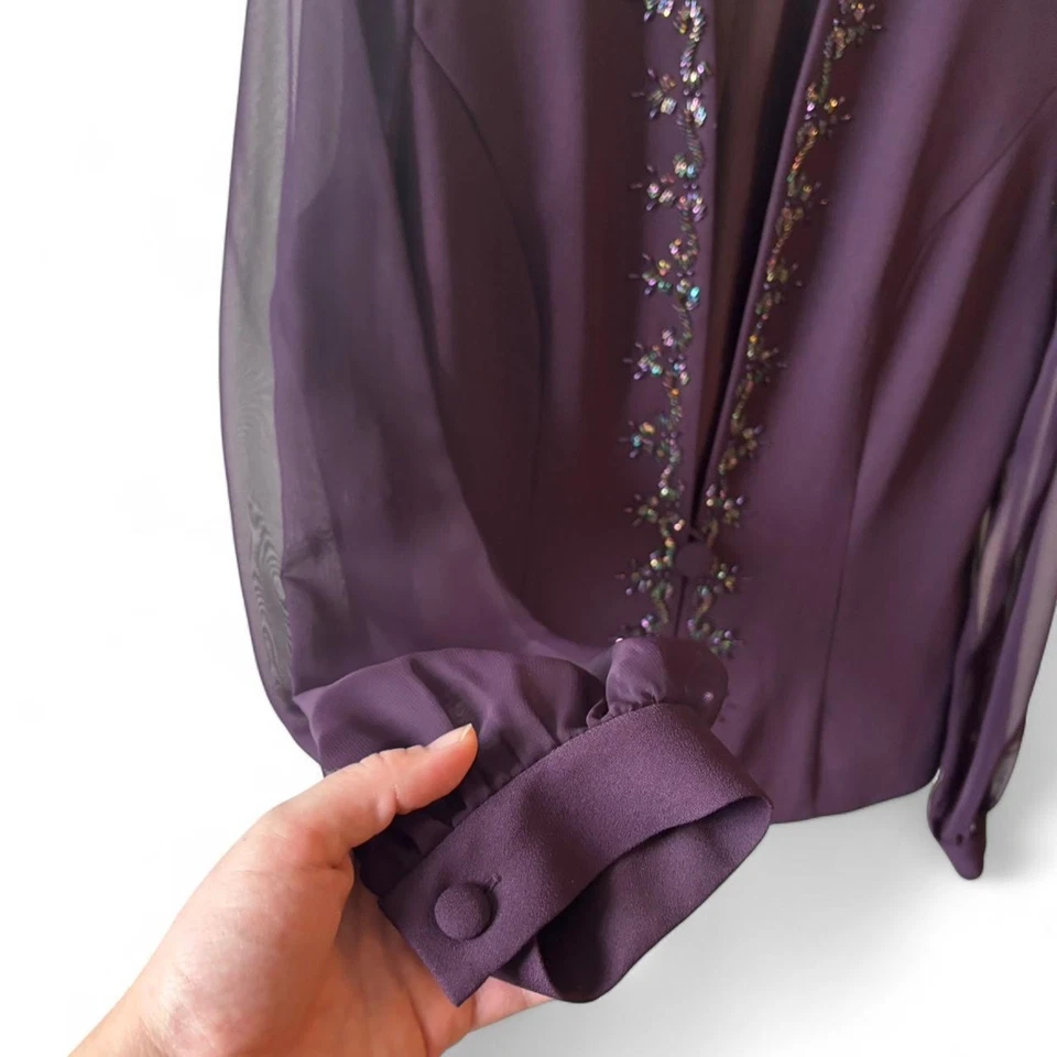 Purple jr nites formal blazer with sheer sleeves and beading - Image 2 of 4