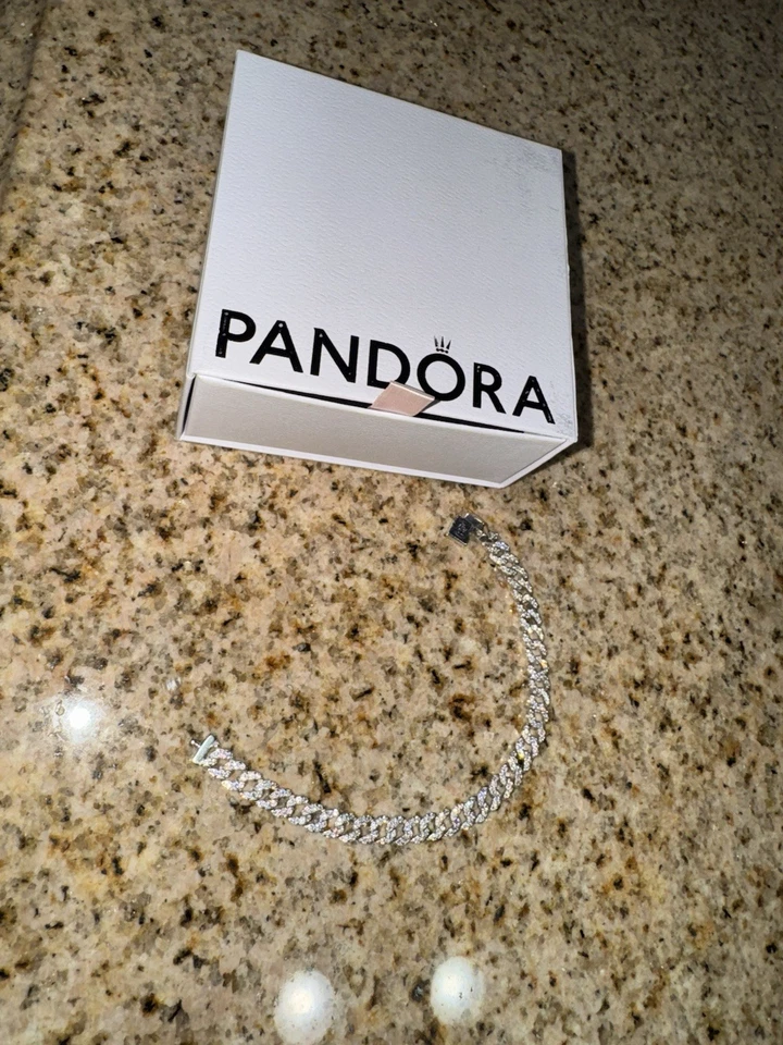 Pulsera Pandora Timeless Pavé Cadena Cubana Auténtica Foto 4 de 4