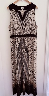 Chicos Animal Chevron Diane Maxi Dress Black Beige Cream Sleeveless WOW Sz 4