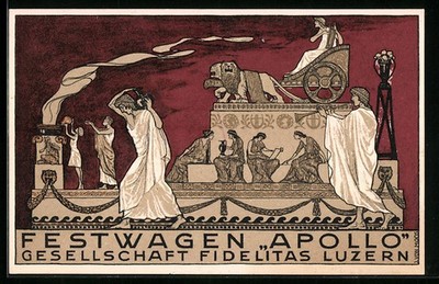 Künstler-AK Luzern, 25. Eidg. Sängerfest 1922, Festwagen Apollo der Gesellschaf 