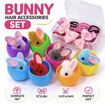 Girls Hair Accessories Set Easter Egg Hair Clips Bows Elastic Bands Kids