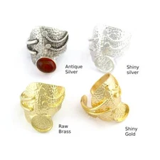 Hammered Ring Adjustable Oval Blank Bezel Raw-Shiny silver,gold 8us size 5446