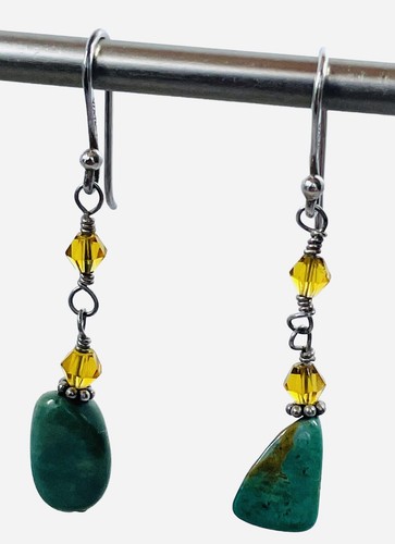 Silpada 925 Sterling Silver Yellow Crystal & Turquoise Dangle Earrings W1290 - Picture 3 of 13