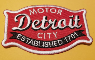 Detroit Motor City Michigan Established 1701 Embroidered red Patch 2.25x3.5''