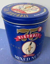 EMPTY - 1991 Planters Mr Peanut Collectible 75th Anniversary Tin Blue 1916-1991