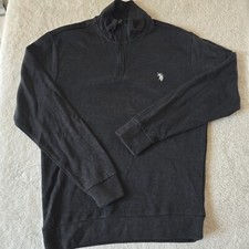 U.S. Polo Assn 1/4 Zip Pullover Sweater, Charcoal Grey Large Cotton Blend B5