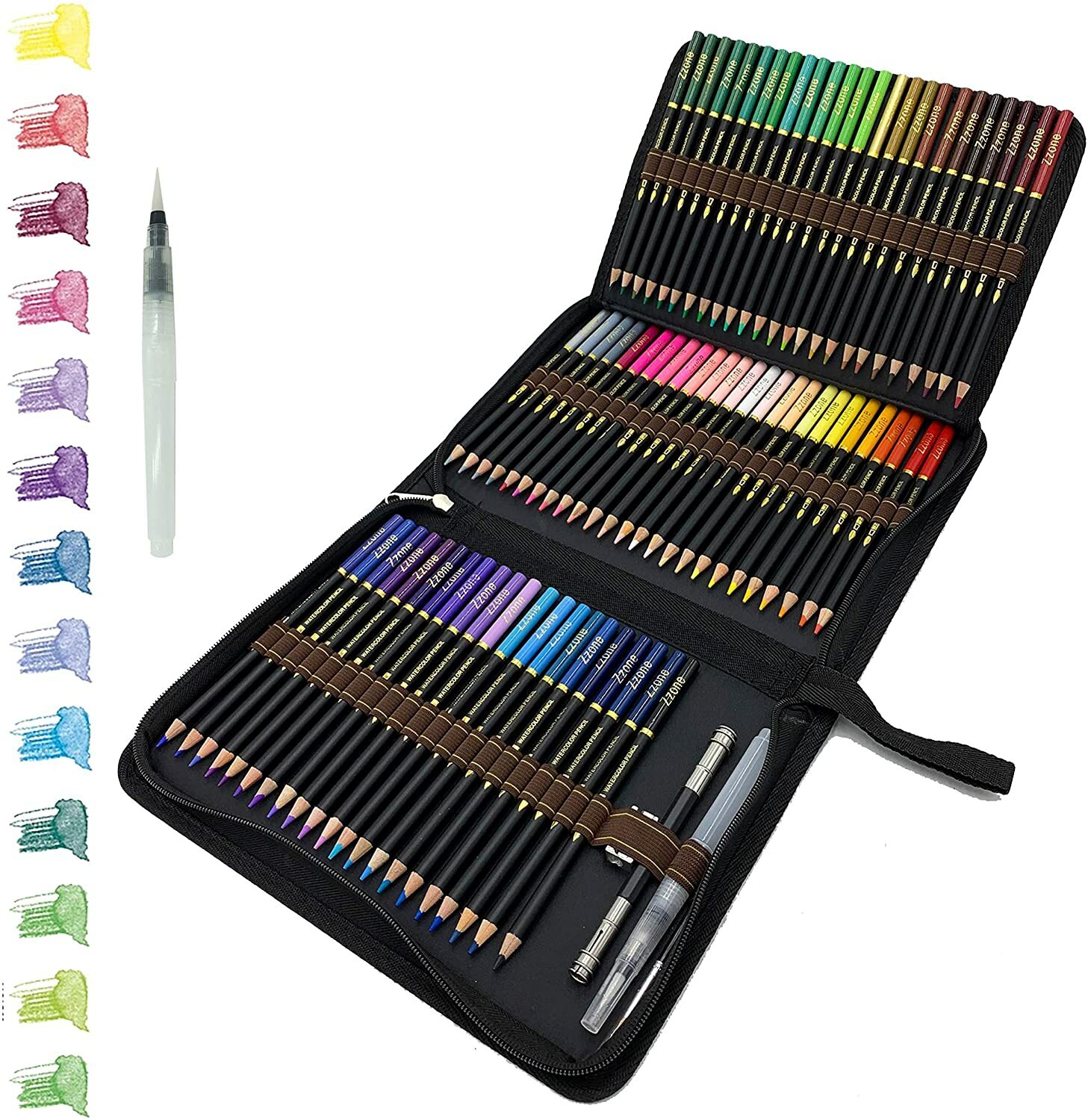 Crayons Aquarellables 72 Couleurs à Mine Tendre et Trousse de Transport Art