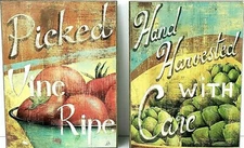 Wood Harvest Vegetable Plaques Set Of 2 Rustic Look 8 1/2" x 6 1/2" NWT