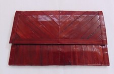 Vintage 1970s Eel Skin Women's Clutch Handbag Magnetic Snap Closure Burgundy New