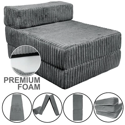 KISAA LIVING JUMBO CORD SINGLE CHAIR SOFA CHARCOAL COLOR Z BED SEAT FOAM FOLD OUT FUTON GUEST