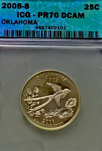 2008-S 25c CLAD ICG PR70DCAM OKLAHOMA QUARTER PROOF DEEP CAMEO - Picture 2 of 14