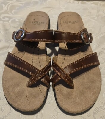 WOMENS EASTLAND BROWN LEATHER SANDALS STRAY MODEL SIZE 10M EUC