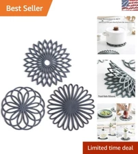 Set of 3 Elegant Flower-Shaped Silicone Trivet Mats - Heat Resistant Up to 482°F