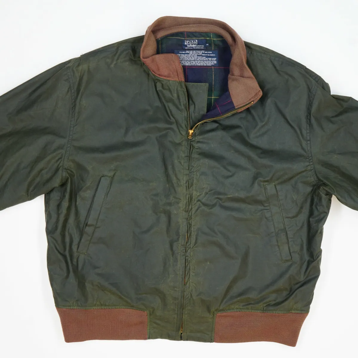 VNTG Polo Ralph Lauren (L)Forest Green Oilcloth Canvas Twill Lined Bomber  Jacket