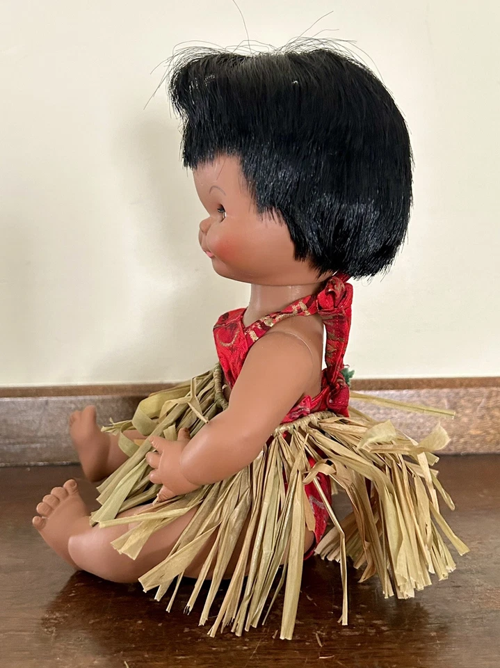 "Muñeca hawaiana pixie hula niña falda hierba 10"" vintage años 50" Foto 4 de 4