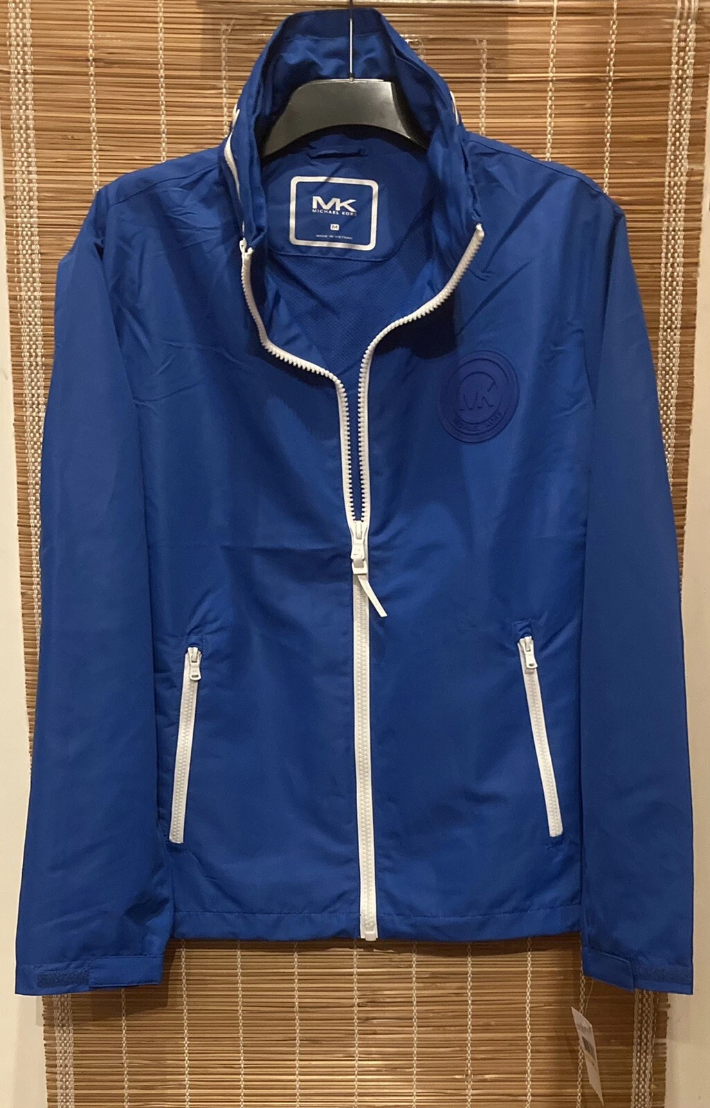 Giacca a vento Michael Kors Stowaway cappuccio traspirante blu M nuova prezzo consigliato £ 185 00