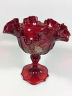 Fenton Hand Painted C Griffiths Ruby Red Glass Bowl 6.5”