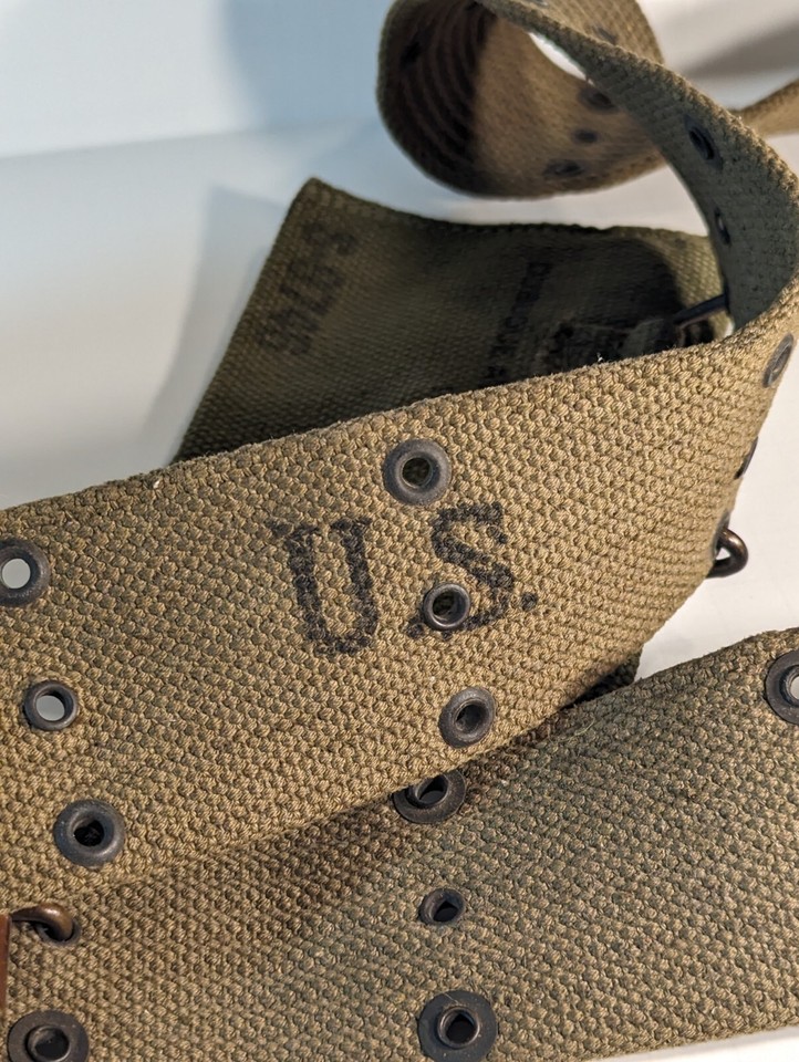 1945 WWII US Army Metal Canteen, Green Case and Pistol Belt w/ Pouch