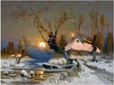Winter Sunset River Snow Y. Klever Tile Mural Kitchen Backsplash Marble Ceramic