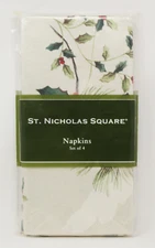 4 St. Nicholas Square Napkins ALPINE SEASON Christmas Holly Berries Pinecone NEW