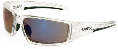 Uvex Hypershock Safety Glasses Clear Ice Frame Blue Mirror Lens