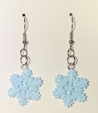 Silver Glittery Blue Snowflake Christmas Drop Dangle Earrings