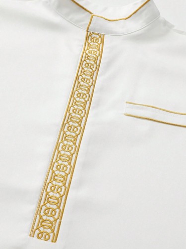 Luxury Men's Islam Muslim Arab Men's Robe Long Sleeve Embroidered Stand Collar - Picture 5 of 14