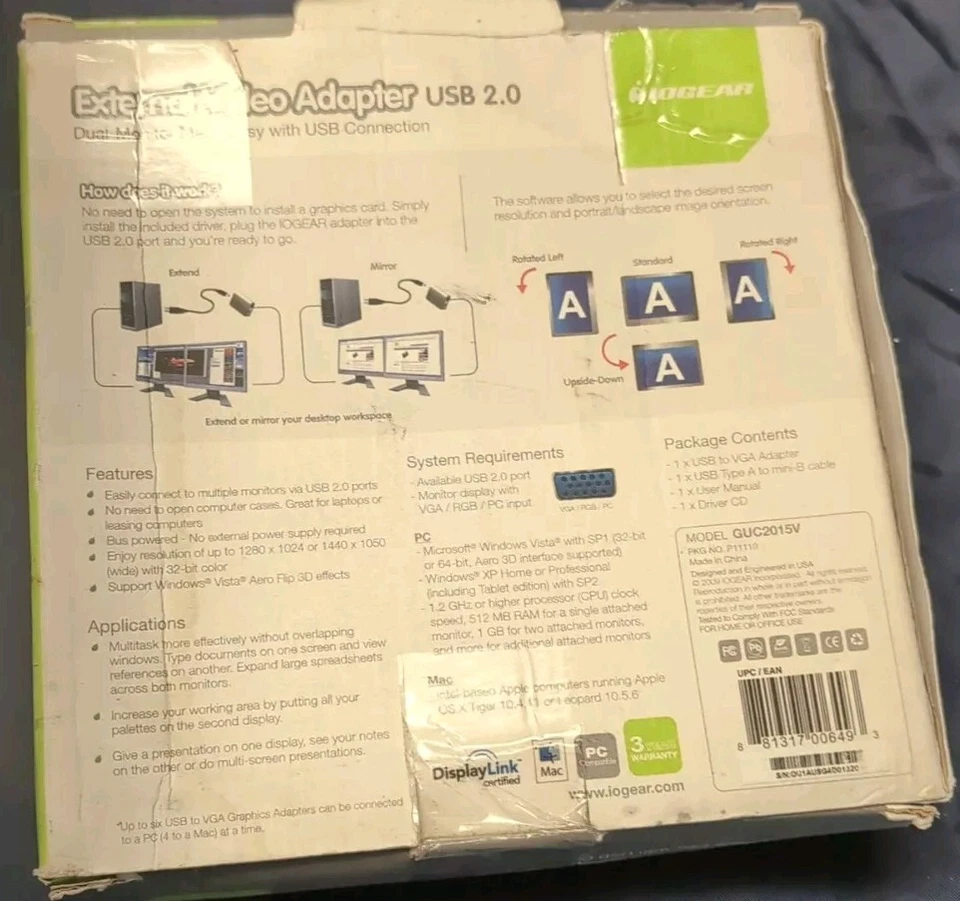 IOGEAR USB 2.0 External VGA Video Card GUC2015V - Image 3 of 4