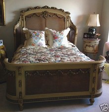 Massive Antique Hand Carved Wood Barbola and Cane Bedroom Suite