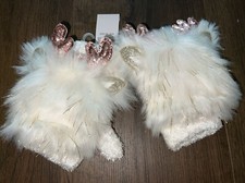 NWT Justice Girls Sparkle Reindeer Flip Top Gloves Faux Fur Ears Gold Tinsel