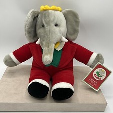 Gund Babar the Elephant Plush Vintage 1988 Macys 14  Stuffed Animal Red Suit