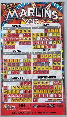 THE MIAMI MARLINS, 2013 , 5" x 9" MAGNETIC SEASON SCHEDULE, RARE ! - 第 1/1 張圖片