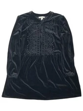 Pioneer Woman Womens Black Velour Empire Waist Embroidered Tunic Shirt