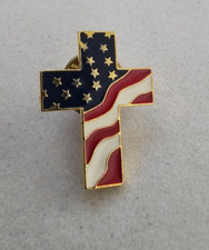 PATRIOTIC CHRISTIAN CROSS AMERICAN FLAG HAT/LAPEL PIN MADE IN THE USA PRESIDENT