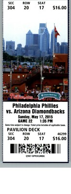 Diamondbacks vs Philadelphia Phillies 5/17/2015 Full Ticket - Maikel Franco HR