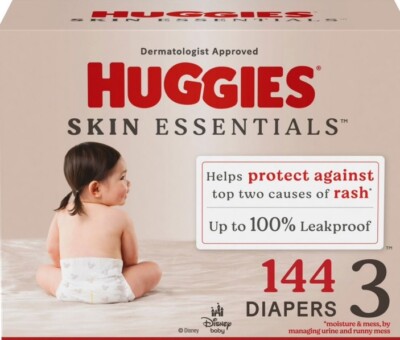 Huggies Skin Essentials Baby Diapers, Size 3 144 Count (16-28lbs.), 144 Count