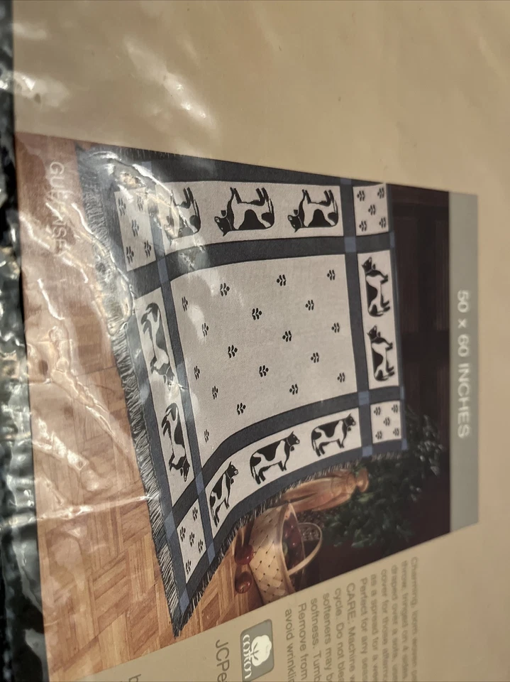 NEW Vintage Guernsey Cow Cotton Woven Tapestry Throw Blanket US FIELDCREST MILLS - Image 2 of 4