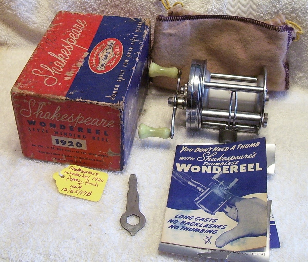 SHAKESPEARE WONDEREEL 1920 REEL TAG# 12/25/17B BOX PAPERS +
