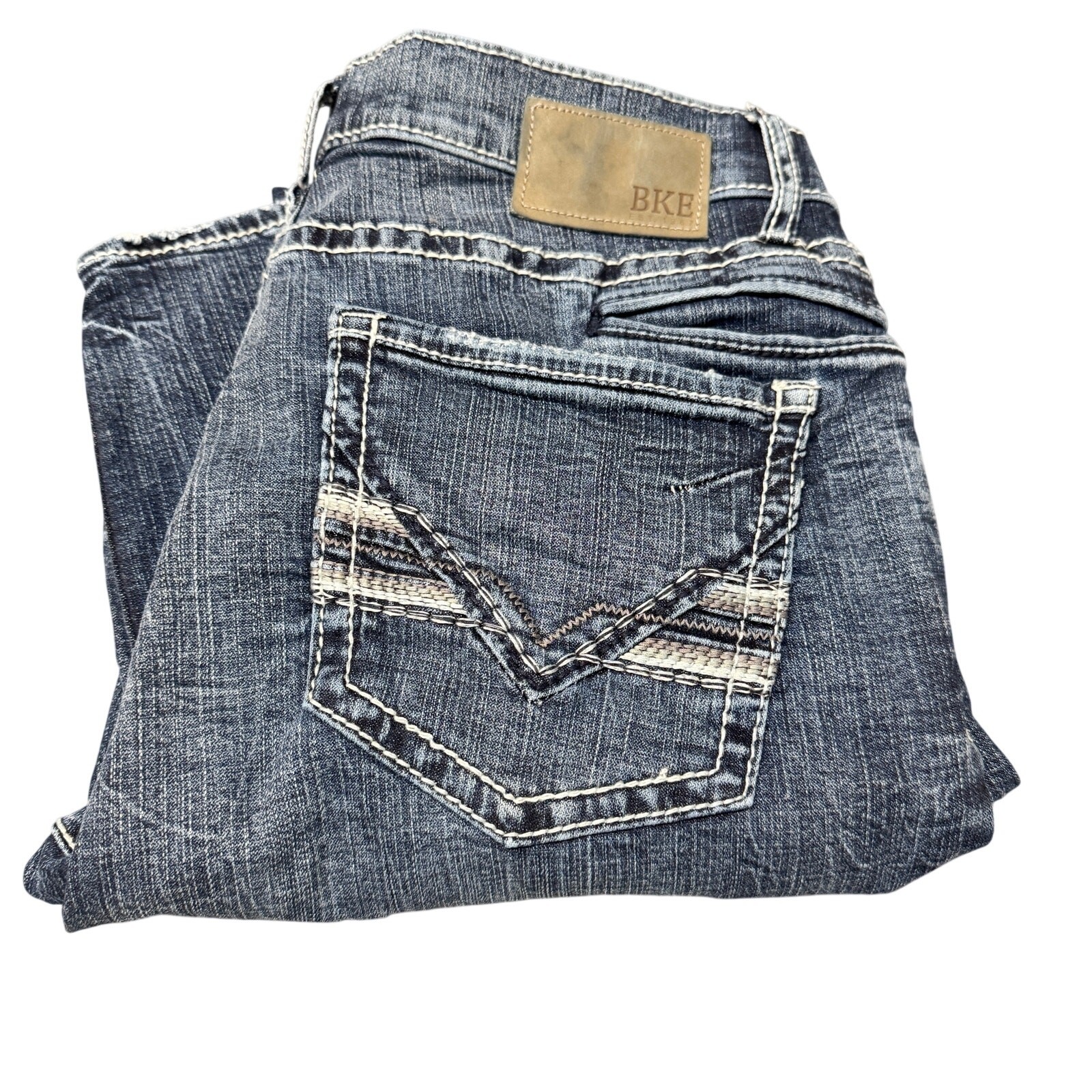 BKE Jeans Mens 34x34 (35x34 ACTUAL) Jake Straight Leg Blue Denim Faded Wash