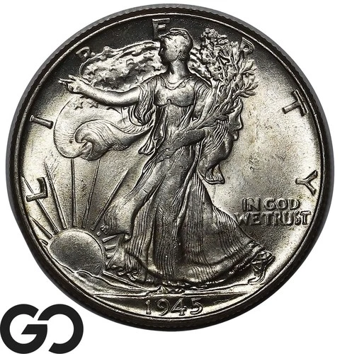 1945 Walking Liberty Half Dollar, Nice Gem BU++