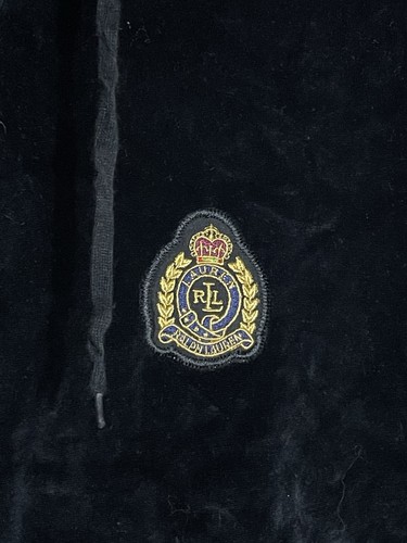 Sudadera con Capucha Vintage Lauren Ralph Lauren LRL Talla Mediana Negra Terciopelo Cremallera Logo Y2K - Imagen 2 de 3