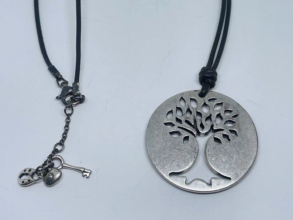 Серебряная подвеска Fossil Tree Of Life черный шнур ожерелье брелок с замком в виде сердца 21 дюйм - Изображение 3 из 4