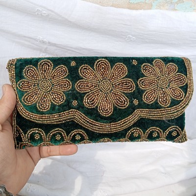 designer evening bags clutches , Gold Beaded Velvet Clutch 