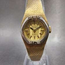 Bulova Accutron Watch Women 18mm Gold Dial Gold Tone Diamond Bezel New Battery